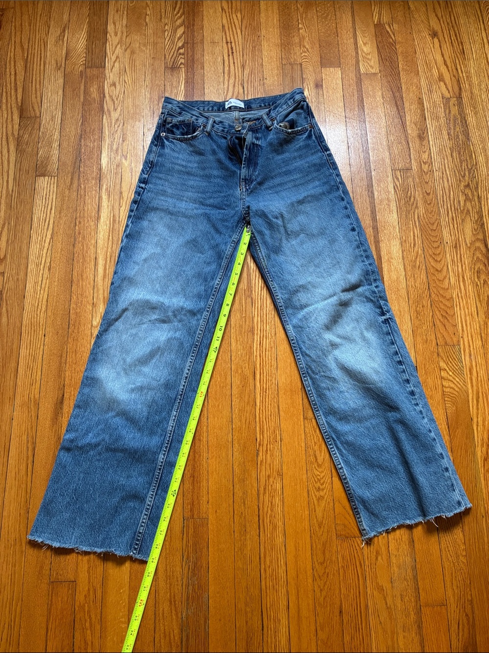 Zara Wide-Leg High-Rise Jeans in Medium Blue Denim
